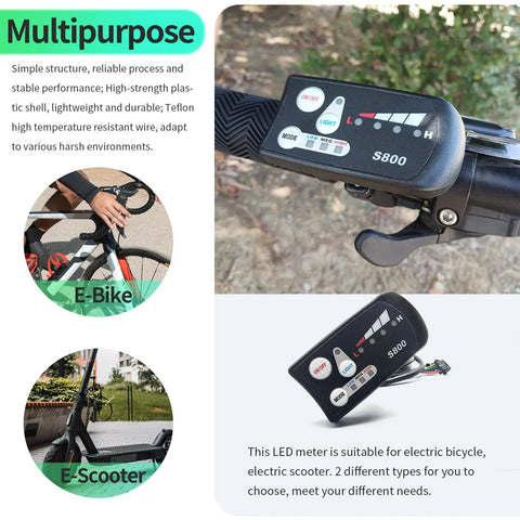 LCD Display For Electric Bikes And Scooters, 36V 48V E Bike Dashboard With 5 Pin SM Plug, S800 Style Digital Meter on handlebars