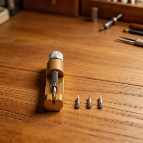 Heavy Duty Metal Watch Link Remover Tool With Micro Adjustment Slider For 14-26mm Stainless Steel Bands on wooden surface