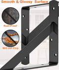 Heavy Duty Shelf Brackets 8 Pack Fit 14 to 18 Inch Shelves L Shape Wall Brackets With 90 Degree Triangle Design Beefy 250 Lbs Load Capacity Mounting Hardware Included Black showing rust-proof surface and chip resistance.