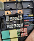 Inside view of Heavy Duty ANL Car Fuse Kit, 100 Piece Mega Bolt On Blade Fuses, assorted fuses from 40A to 400A, organized setup.