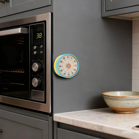 Dual Mode 60 Minute Mechanical Kitchen Timer With Magnetic Back And Built In Stand For Cooking And Baking on fridge