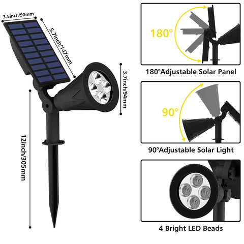 Blue Solar Spotlight Outdoor Lights Waterproof Auto On Off 180 Degree Adjustable For Trees Patio Yard Garden Driveway And Pool Area Twin Pack with dimensions