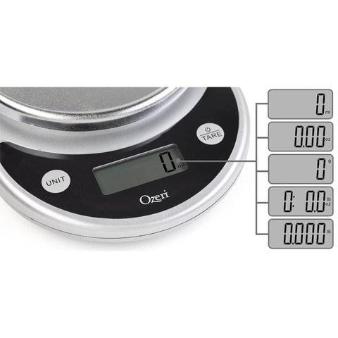 Close-up of Digital Kitchen Scale For Meal Prep Pros With Multifunction Weighing And Variable Graduation Tech Easy Read Display.