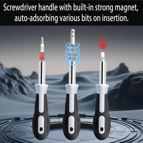 Screwdriver with magnetic handle from 2-In-1 Camping Lantern And 15 Piece Tool Kit For Outdoors And Survival Gear, showing bit insertion