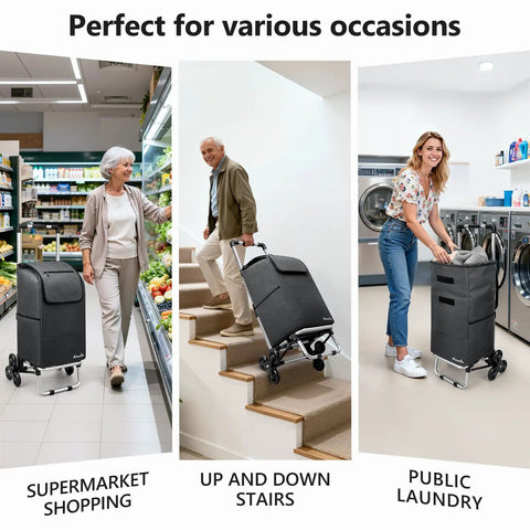 People using 2 In 1 Aluminum Stair Climbing Cart With Foldable Frame And Waterproof Oxford Bag 300 Pounds Capacity in various settings