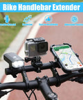 Bike Handlebar Extender Aluminum Alloy 7.87 Inch Mounting Bracket For Lights Phone And Speedometer with devices attached