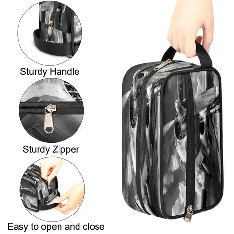 Travel Toiletry Bag For Men Women Kids Waterproof Dopp Kit Organizer With Spacious Compartments shown with sturdy handle and zipper