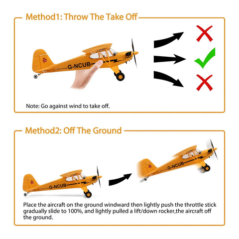 Illustration showing methods to launch the WLtoys A160 J3 RC Plane With 5 Channel Precision Control 3D And 6G Flight Modes