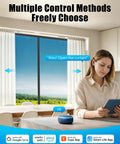 Smart Motorized Curtain Track System With Quiet High Torque Motor, Remote Control, Hands Free Voice Control, Obstacle Detection, Works With Alexa Google Home Tuya App For Home Bedroom 20 To 126 Inches in bedroom with voice app control
