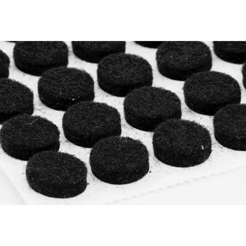 A Silent Game Changer For Every Room 1000 Pack Heavy Duty Self Adhesive Felt Pads 3/8 Inch Round Black Bumpers on backing sheet.