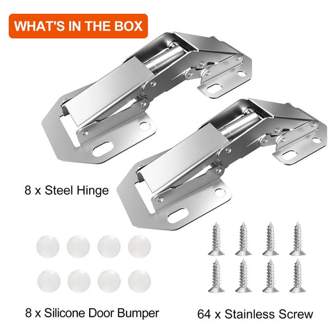Frameless Cabinet Hidden Hinges 90 Degree No Fuss Quick Install 8 Pack with screws and bumpers