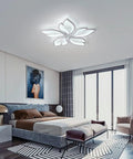 Five Leaf LED Ceiling Light With Remote Control For Living Room, 23.6-Inch Lit Flush Mount Chandelier, Acrylic White Leaves, 60W