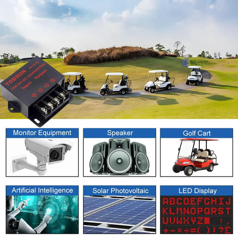 Tailgate Ready DC DC Step Down Buck Converter Voltage Regulator for golf carts providing steady 5V 3A output.