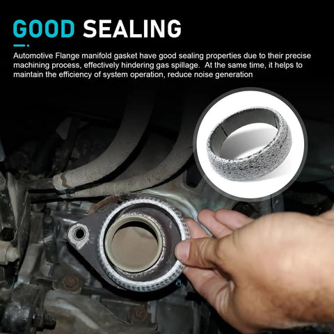 Top Rated Two Pack Exhaust Manifold Gasket Kits Featuring Rock Solid Graphite Construction And Dead Stop Leak Protection For All Domestic Cars Trucks Rvs And Jeeps, showing graphite gasket in hand.