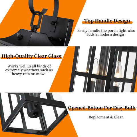 Details of Bdrofn 2 Pack 19" Large Outside Modern Wall Sconce Light Fixture Dusk to Dawn showing handle design and glass material.