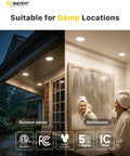 Sixteen Pack 6 Inch LED Recessed Downlights Dimmable Easy Install 5 CCT 2700K to 5000K 1050 Lumens 12W used in damp locations