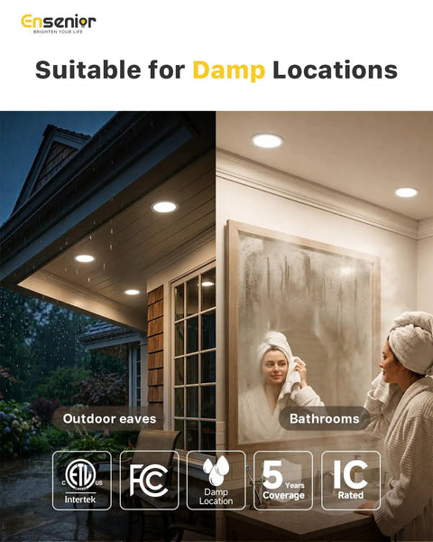 Sixteen Pack 6 Inch LED Recessed Downlights Dimmable Easy Install 5 CCT 2700K to 5000K 1050 Lumens 12W used in damp locations