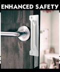 Heavy Duty Two Pack Door Latch Guard Plates For Outswing Entry Doors Rock Solid Security Protector And Reinforced Steel Door Plate Cover To Lock Down Your Home Tight on a wooden door.