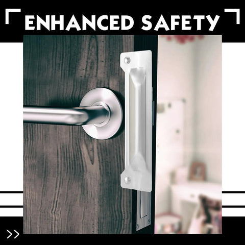 Heavy Duty Two Pack Door Latch Guard Plates For Outswing Entry Doors Rock Solid Security Protector And Reinforced Steel Door Plate Cover To Lock Down Your Home Tight on a wooden door.