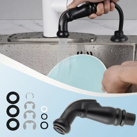 Heavy Duty Universal Kitchen Side Sprayer Head Replacement Nozzle Slick Oil Rubbed Bronze in use with water running.