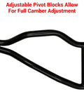 1.5 Inch Black Forward Offset A-Arms For Polaris RZR XP 900 And XP 4 900 Fit Up To 30 Inch Tires 1.25 Inch Tubing 25 Percent Larger Than Stock UV Resistant Powder Coat Finish Includes Extended Tie Rod Ends Steering Stop Kit Full Camber Adjustability, black A-arm with camber adjustment
