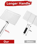 Comparison of extra large grill basket with a longer 13.77 in handle and detachable handle, versus a standard 10 in handle model.