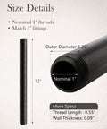 Size details of 10 Pack 1 Inch By 12 Inch Black Malleable Iron Pipe Nipples With Threaded Ends For DIY Steampunk Industrial Decor Projects And Studio Organization For Makers And Builders Everywhere, showing measurements and specifications.