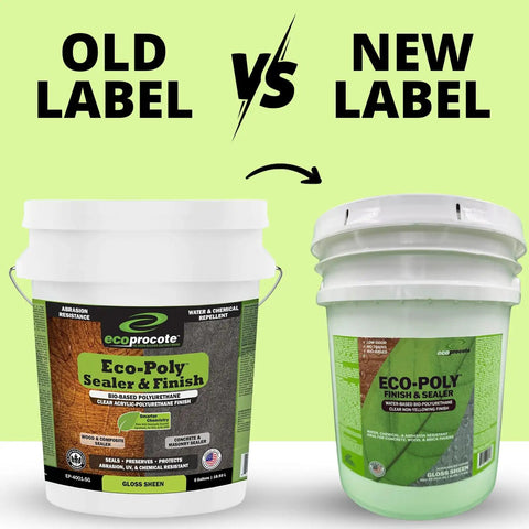 Rock Solid Polyurethane Floor Sealant For Hardwood And Exterior Decks Ultra Clear Gloss Water Based Non Toxic Varnish 5 Gallon Bucket old versus new label comparison