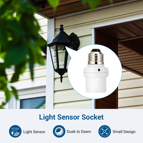 Automatic Dusk To Dawn Light Socket With Sensor, E26 E27 Lamp Socket For Fixtures, White, 6 Pack, on house exterior wall