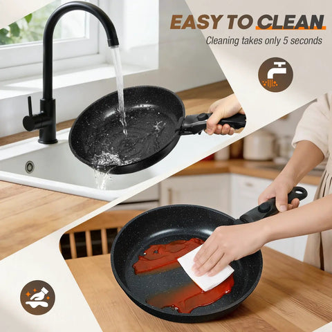 Cleaning a nonstick pan from the Detachable Handle Nonstick Pots And Pans Set For Induction Cooking 21 Piece RV Kitchen Cookware