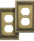 Sunken Pearls Heavy Duty Beaded Wall Plate And Outlet Cover Set Single Duplex 2 Pack Antique Brass Zinc Alloy Hand Polished