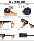 Assembly guide for Six Pack Metal Solar Pathway Lights With Star Moon Hanging Lanterns, showing solar panel and spike attachment.