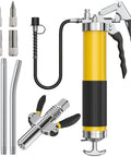Workhorse Heavy Duty Grease Gun Kit with locking trigger, 8000 PSI pistol grip, 18 inch hose, and accessories displayed