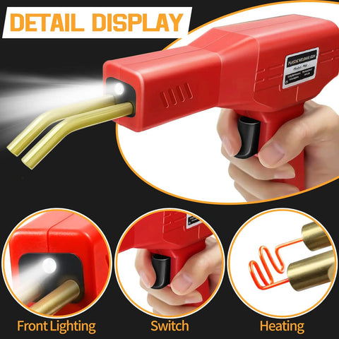 Detail of Dope Plastic Welding Kit For Car Bumpers With Six Types And 1050 Staples showing heating tool, light, and switch