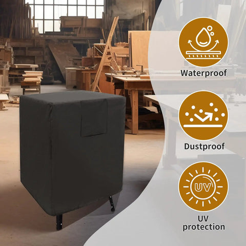Heavy Duty Table Saw Cover Shields Your Outdoor Wood Planer From Dust Water And Paint While Keeping Your Power Tools Rock Solid For Any Badass Job Site Rig in workshop setting.