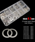 Ultra Thin Stainless Steel Flat Washer Set M3 To M8 with 0.1 0.2 0.3mm Shims, 1200Pcs Total, 304 Stainless Steel A2-70, Pro Grade Ultrathin Shim Kit For Hardware, Machinery And Auto Repairs, 0.3mm washers in organizer