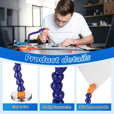 Person using Two Sets Quick Install Magnetic Base Shield Kit With Adjustable Arm for welding, showing detailed arm and base.