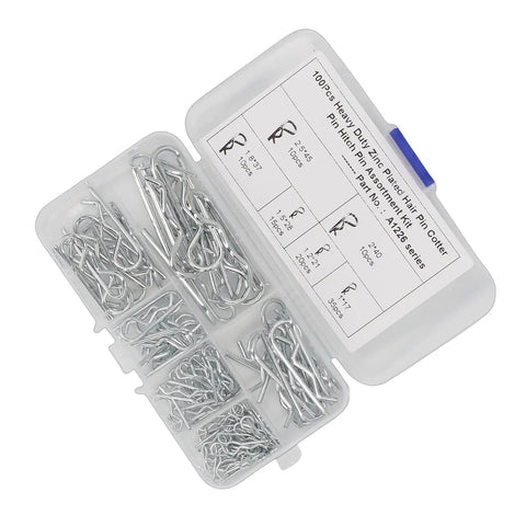 100pcs Stainless Steel Hairpin Cotter Pin Clip Kit With Resealable Storage Case shown open with assorted pins inside