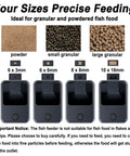 Smart WiFi Automatic Fish Feeder With Hassle Free App Schedule And Quick Manual Override For Home Aquariums USB Powered Pellet Dispenser For Small Fish Tanks Black with four feeding sizes.