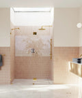 Frameless Shower Door Hinge With Enduroshield Glass Coating, Polished Brass Finish, Heavy Duty Pivot Hardware For 78 Inch By 60.5 Inch Shower Enclosures, No Fuss Install, Durable Glass Door Hardware, Sleek Modern Look installed on glass shower door