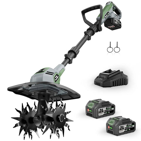 Powerful Cordless Garden Tiller Cultivator with 20V Battery No Gas 360RPM Electric Rototiller and Twin 4Ah Packs