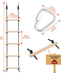 Rope Ladder For Kids Climbing Obstacle Course With Sturdy Wood Beams And Top Hooks, Hanging Ladder For Swing Set, 5.58Ft Long 11.8In Wide