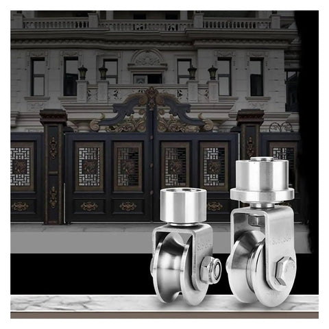 Rock Solid Heavy Duty 304 Stainless Steel V Groove Universal Wheel For Sliding Gate Caster And Ground Rail Roller System with two sizes.