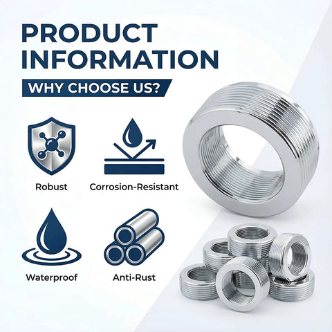 5 Pack 3 To 2 Inch Steel Reducing Bushing For Rigid And IMC Conduit, Heavy Duty Alloy Steel Threaded Reducer With Rolled Edge, Corrosion Resistant Fitting For Industrial Electrical Systems In Tough Environments shown with 5 bushings