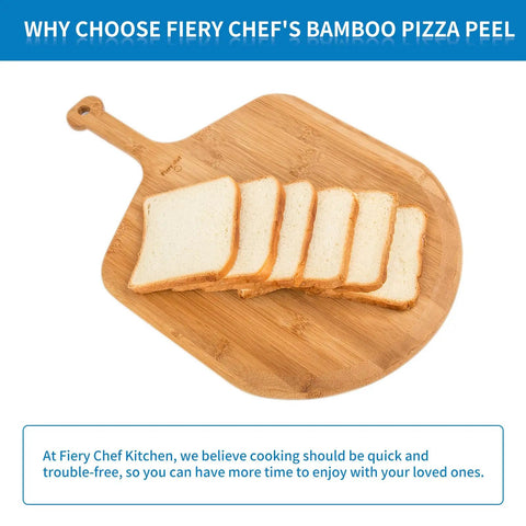 Bamboo Pizza Peel With Double Sided Design For Even Pizza Prep, 18 Inch Lightweight Wooden Pizza Paddle with bread slices