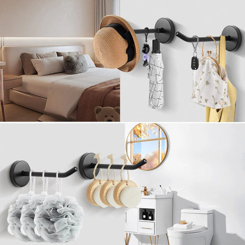 Heavy Duty 304 Stainless Steel Wall Mount Coat Hooks 6 Pack Matte Black Long Nose Design for space-saving in various rooms.