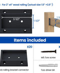 All In One Deck Railing Brackets Kit For 2x4 Wood Posts 1.5 In By 3.5 In Rails Includes 20 Brackets And 124 Screws Handrail Fence Cable Railing Stairs WT11 parts display