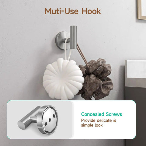 Brushed Nickel 4 Piece Bathroom Accessories Set, Wall Mounted, Robe Hook with sponges, Durable SUS304 Stainless Steel Bath Hardware