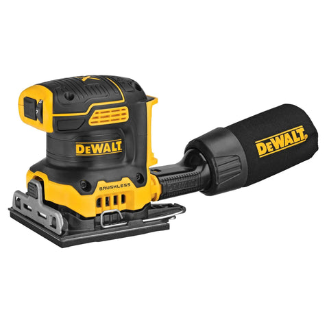 20V Max XR Brushless Cordless One Quarter Sheet Variable Speed Sander tool only with low profile design shown at angle