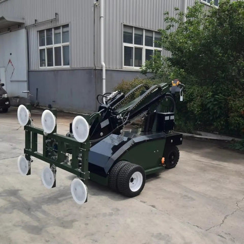 Straight Up Heavy Duty Electric Glass Vacuum Lifter With Bright Led Display And Real Time Pressure Monitor For No Hassle Pro Job Site Panel Installs And Knockout Construction Lifts parked outdoors with six suction cups visible.